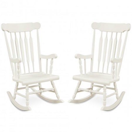 Costway Set of 2 Wood Rocking Chair Glossy Finish White