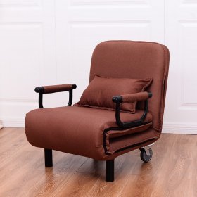 Costway Convertible Sofa Bed Folding Arm Chair Sleeper Leisure Recliner-Brown