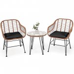 Costway 3PCS Patio Rattan Bistro Set Coffee Table Armchair Garden Black Cushion