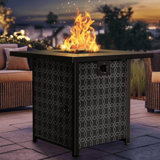 28\" Gas Fire Pit Table for Outside 50000 BTU Propane Fire Pit with Lid and Lava Rocks