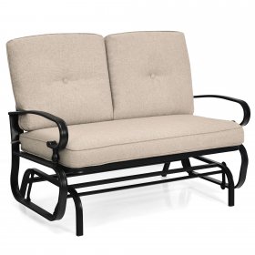 Costway 2-Person Outdoor Swing Glider Chair Bench Loveseat Cushioned Sofa Beige