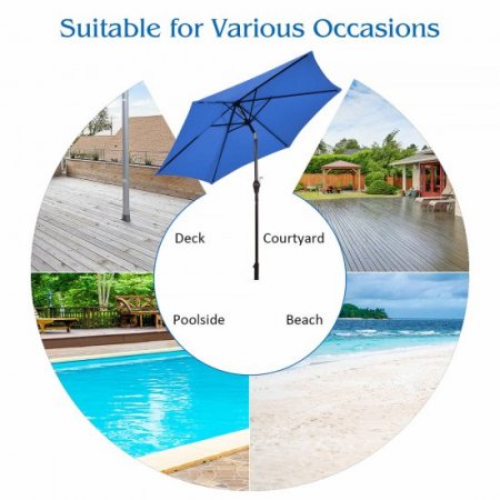 Costway 10Ft Outdoor Market Patio Table Umbrella Push Button Tilt Crank Lift Blue