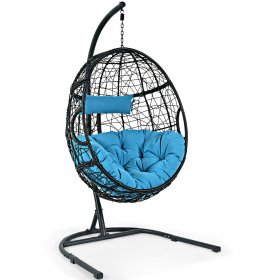Hammock Chair with Stand Hanging Cushioned Swing Egg Chair for Indoor Blue