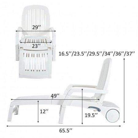 Costway Patio Lounge Chair Chaise Adjustable Recliner Weather Resistant Wheels