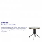 Flash Furniture 28 Round Tempered Glass Metal Table with Dark Brown Rattan Edging