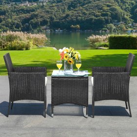 Costway 2PCS Chairs Outdoor Patio Rattan Wicker Dining Arm Seat With Cushions