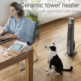 Lasko 32" 1500W Oscillating Ceramic Tower Heater, Remote Control, Timer, Black, CT32791