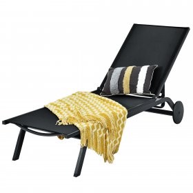 Costway Outdoor Patio Lounge Chair Chaise Reclining Aluminum Fabric Adjustable Black