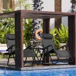 Lacoo Zero Gravity Chair Set with Table and Cup Holders Adjustable Lounge Chair for Poolside, Yard and Patio, Black