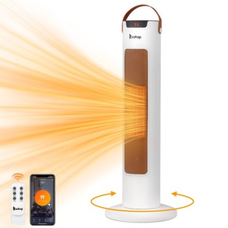 Ktaxon 24" Tower Space Heater, 1500W Smart Electric Heater with Thermostat, WiFi APP & Remote Control, 60 Oscillation, 9H Timer, for Indoor Bedroom Office Home, White