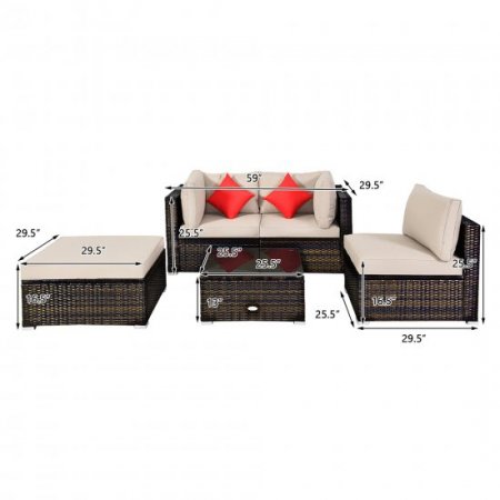 Costway 5PCS Outdoor Patio Rattan Furniture Set Sectional Conversation W/Beige Cushion