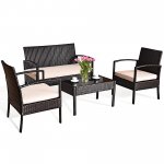 Costway 4PCS Patio Rattan Conversation Set Sectional Cushioned Seat