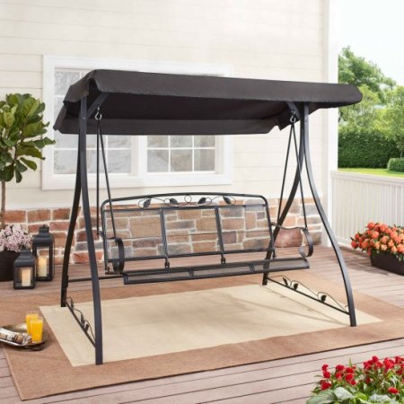 Mainstays Jefferson 3 Person Steel Porch Swing Black