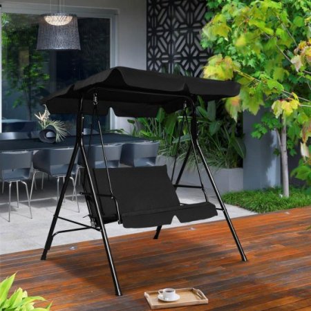 Costway Loveseat Patio Canopy Swing Glider Hammock Cushioned Steel Frame Outdoor Black