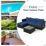 5PCS Patio Rattan Furniture Set Sectional Conversation Sofa w/ Coffee Table Navy