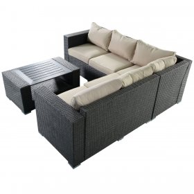 Costway 4 PCS 6 Seat Patio Garden Sofa Set Rattan Wicker Furniture Cushion