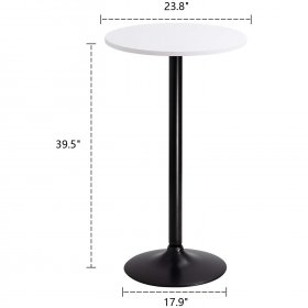 LACOO Round Bistro Pub Table 23.8" Bar Height Cocktail Table with Metal Leg and Base, White