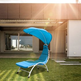 Costway Hanging Chaise Lounge Chair Swing Cushion w/Canopy Turquoise
