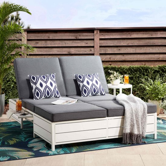 Mainstays Asher Springs Outdoor Double Chaise Lounge Bench- White & Dark Gray