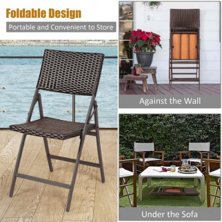 Costway Set of 2 Patio Rattan Folding Dining Chairs Portable Garden Yard Brown