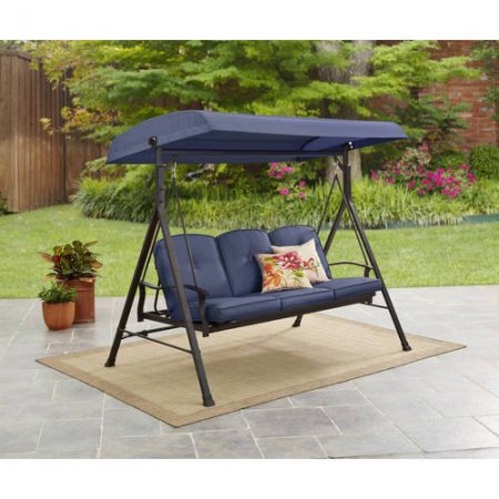 Mainstays Belden Canopy Steel Porch Swing Blue