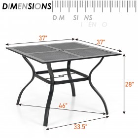 Sophia & William 37" x 37" Outdoor Square Dining Table Black Steel Frame for 4 Chairs