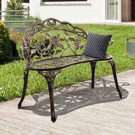 Costway Outdoor Garden Bench Chair Loveseat Cast Aluminum Patio Antique Rose