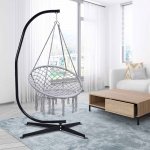 Costway Hanging Hammock Stand W/Cotton Macrame Swing Chair Grey