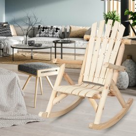 Costway Log Rocking Chair Wood Single Porch Rocker Lounge Patio Deck Furniture Natural