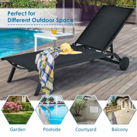 Costway 2PCS Outdoor Patio Lounge Chair Chaise Recliner Aluminum Fabric Adjustable Black