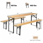 Costway 3 PCS Beer Table Bench Set Folding Wooden Top Picnic Table Patio Garden