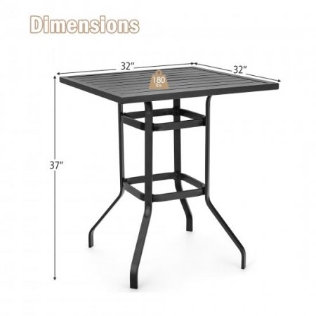 Costway 32 Patio Square Bar Table Metal Cafe Bistro Table Garden Deck Black