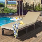 Costway Outdoor Rattan Lounge Chair Recliner Adjustable Cushioned Patio Yard Brown