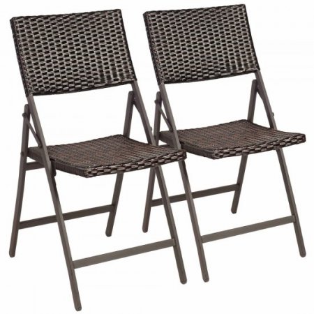 Costway Set of 2 Patio Rattan Folding Dining Chairs Portable Garden Yard Brown