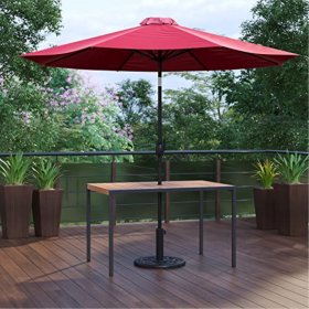 Flash Furniture Lark Series 3-Piece Steel Teak Patio Table with Umbrella and Stand, Red