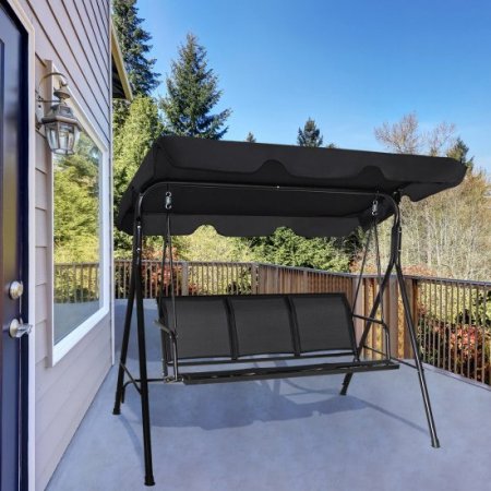 Costway Outdoor Patio Swing Canopy 3 Person Canopy Swing Chair Patio Hammock Black