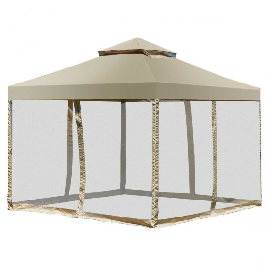 Costway Outdoor 2-Tier 10\'x10\' Gazebo Canopy Shelter Awning Tent Patio Garden Screw-free structure Brown