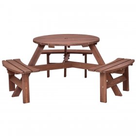 Costway Patio 6 Person Outdoor Wood Picnic Table Beer Bench Set Pub Dining Seat Garden