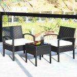 Costway 3PCS Patio Rattan Furniture Set Table & Chairs Set with Cushions Outdoor