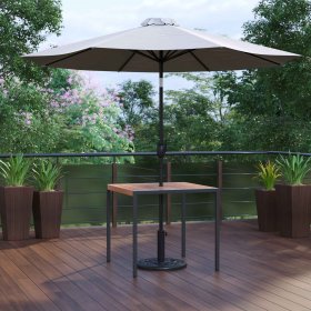 Flash Furniture Lark Series 3-Piece Steel Teak Patio Table with Umbrella and Stand, Gray