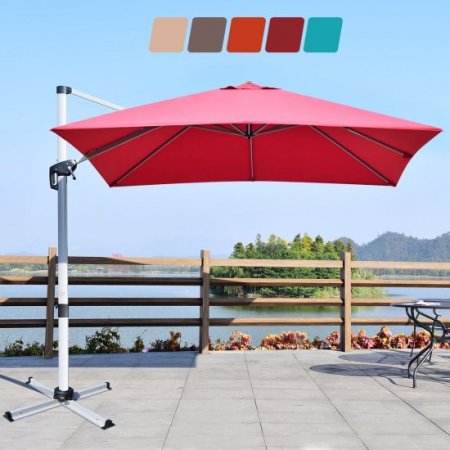 10Ft Square Patio Offset Cantilever Umbrella 360 Degree Tilt Aluminum Red