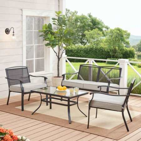 Mainstays Alexandra Square 4 Piece Outdoor Patio Conversation Set, Gray