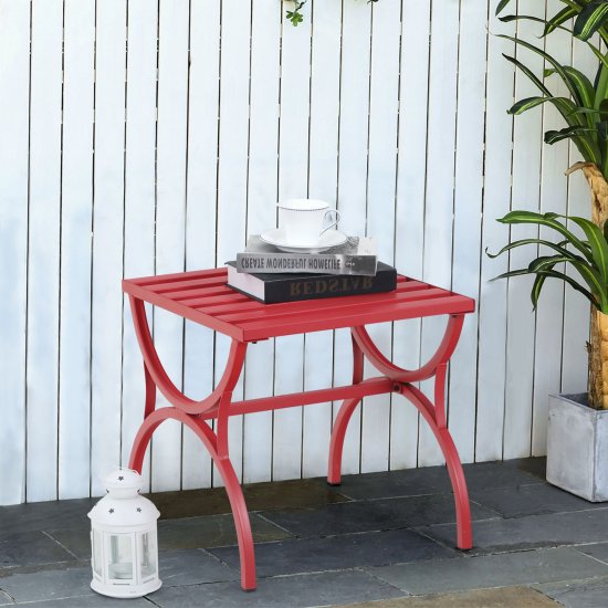 Sophia & William Metal Outdoor Side Table Slatted Top Design Red