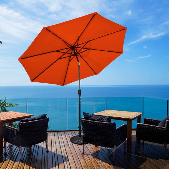 Costway 10FT Patio Solar Umbrella LED Patio Market Steel Tilt W/Crank Outdoor Orange New