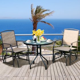 Costway 3PCS Patio Bistro Furniture Set Rocking Glider Chair Glass Table