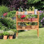 Costway Garden Wooden Potting Bench Work Station Table Tool Storage Shelf W/Hook