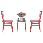 Costway 3Pcs Outdoor Bistro Round Table Chair Furniture Set Garden Lawn Coffee Table (Red)