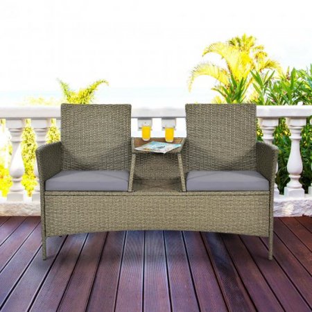 Costway 2-Person Patio Rattan Conversation Furniture Set Loveseat Coffee Table