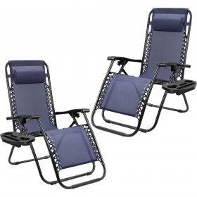 Devoko 2 Pack Steel Patio Zero Gravity Chair Outdoor Recliner Chaise Lounge Chair, Blue