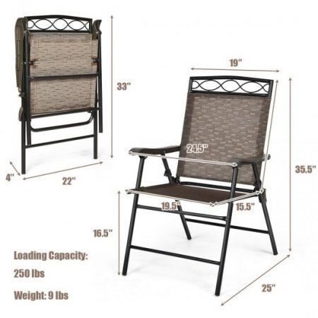 Costway Set of 4 Patio Folding Chairs Sling Portable Dining Chair Set w/ Armrest